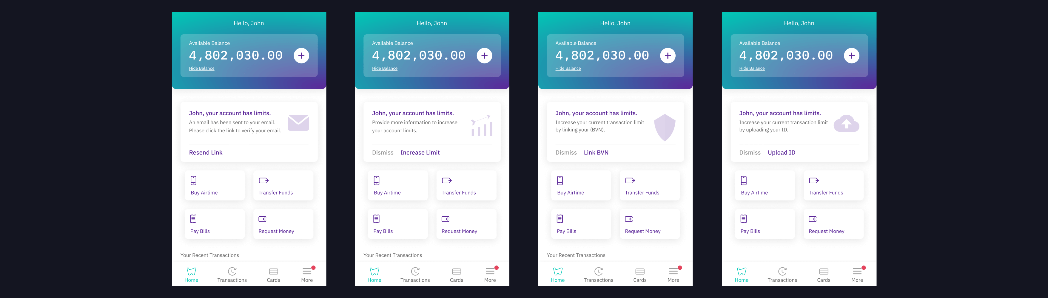 dashboard notification screens
